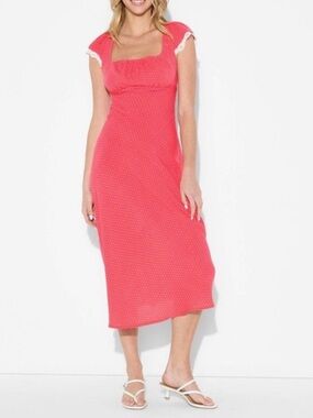 Wild Fable Rose Red Polka Dots Flutter Cap Sleeve Maxi a-Line Dress